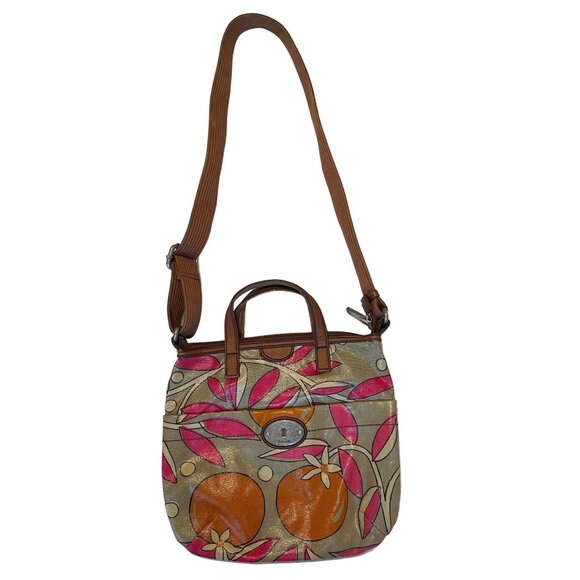 Fossil Handbags - Fossil Calypso Key-Per Coated Canvas Crossbody Orange Fruit Print ZB5125